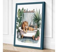 Lion in the Bath Whimsical Canvas Wall Art Print 30x20 Inch (76 x 51 cm)