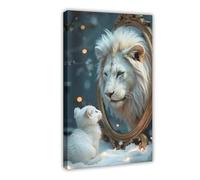 Lion in The Mirror Poster Canvas Poster Wall Art Decor Print Picture Paintings for Living Room Bedroom Decoration 16x24inch(40x60cm)