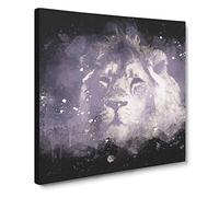 Lion in the Mist Paint Splash Canvas Print | Gallery Wrapped 30mm Frame Wall Art | 14x14 inches | Ready to Hang | Modern Animals Picture | Living Room Bedroom Lounge Office