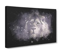 Lion In The Mist Paint Splash Canvas Print | Gallery Wrapped 30mm Frame Wall Art | 20x14 inches | Ready to Hang | Modern Animals Picture | Living Room Bedroom Lounge Office