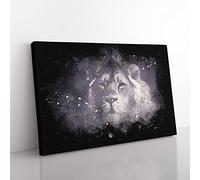 Lion In The Mist Paint Splash Modern Art Canvas Wall Art Print Ready to Hang, Framed Picture for Living Room Bedroom Home Office Décor, 50x35 cm (20x14 Inch)