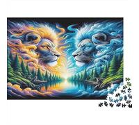 Lion Jigsaw Puzzle Fire Ice Reflection 1000Pc Recycled Paper Adults Jigsaws Fun Game Exercising Hands-on Skills Home Decoration Great Gift Idea 70x50cm/1000pcs