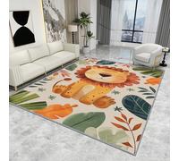 Lion Kids Bedroom Rug - Cute Cartoon Jungle Animal Nursery Playroom Baby Carpet, Washable Non Slip Low Pile Soft Large Area Rugs, 100 X 150 cm