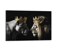 Lión Kíng And Queen Canvas Wall Art Black And White Modern Animal Art Painting Chic Wall Art Print Hanging Paintings Poster for Living Room Bedroom Office Home 08x12inch(20x30cm)