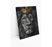 Lion King Canvas Wall Art, Black and Gold Crown Design, Gallery Wrapped, 61 x 91 cm