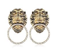 Lion King Head Stud Earrings Circle Hoop Dangle for Men Women Resin Acrylic Diamond Dangle Drop Gothic Party Jewelry, Acrylic, crystal