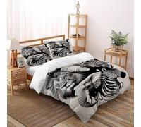 Lion Kingdom Double Duvet Set Animal Totem Premium Brushed Microfiber Duvet Cover Double Bedding Set With Zipper Closure King(220x240cm)