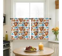 Lion Kitchen Curtains, Summer Playful Hat Flower Summer Blue Kitchen Drapes for Window Window Decoration for Dining Room Breakfast Nook Sink Area 26x30 Inch