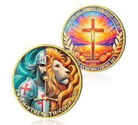 Lion & Knights Templar Coin, Christian Challenge Coin - Armor of God Medallion, Religious Cross Pocket Token, Bronze Christian Gifts for Men Women