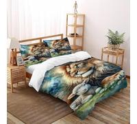 Lion Lamb Bedding Set 3D Digital Printing Animal Themes Wildlife Duvet Cover Set Microfiber Quilt Cover 3 Pieces for Boys & Girls with Pillowcase Double（200x200cm）