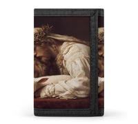 Lion Lamb God Tri-fold Leather Wallet for Men with Slim Wallets for Men with 1 ID and 8 Slots