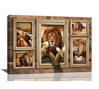 Lion Lamb Wall Art Lion Of Judah 3d Window Dove Wild Animals Pictures Wall Decor Canvas Prints Framed Modern Painting Artwork for Living Room Bathroom Kitchen Bedroom Office 24"x16"
