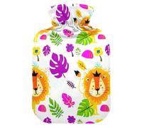 Lion Leaves Flowers White Hot Water Bottle with Cover for Pain Relief Hot Bottle Water Bag for Pregnant, 2L