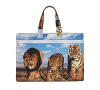 Lion Leopard And Tiger Fight For Food Printed,Canvas Document Bag Zipper File Tote Bag Handbag Briefcase for School Office