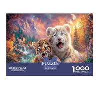 Lion&Leopard Jigsaw Puzzles Puzzle for Adults Kids. 1000 Pieces Mountain Stream Whimsical Challenge Toy Home Decoration for Adults& Kids Age 14 Years Up 70x50cm/1000pcs