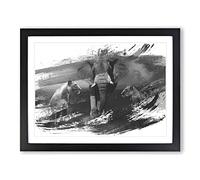 Lion Lionesses and an Elephant V1 Modern Framed Wall Art Print, Ready to Hang Picture for Living Room Bedroom Home Office Décor, Black A2 (64 x 46 cm)