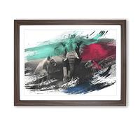 Lion Lionesses and an Elephant V2 Modern Framed Print | A3 Walnut Framed Wall Art | Ready to Hang | Modern Animal Picture | Living Room Bedroom Lounge Office