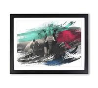 Lion Lionesses and an Elephant V2 Modern Framed Wall Art Print, Ready to Hang Picture for Living Room Bedroom Home Office Décor, Black A4 (34 x 25 cm)
