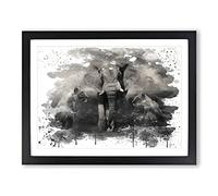 Lion Lionesses and an Elephant V3 Modern Framed Wall Art Print, Ready to Hang Picture for Living Room Bedroom Home Office Décor, Black A3 (46 x 34 cm)