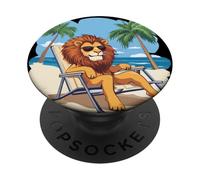 Lion Living His Best Life on a Tropical Holiday PopSockets Adhesive PopGrip