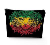Lion,Makeup Bags Travel Makeup Bag,Ethiopian Flag Sketch Lion Head,for Women Large Cosmetic Bag Linen Makeup Organizer Toiletry Bags Purse Pouch,Green Yellow Red,7x9in