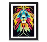 Lion Marbling Framed Print | A2 Black Framed Wall Art | Ready to Hang | Modern Animal Picture | Living Room Bedroom Lounge Office