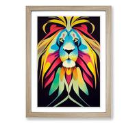 Lion Marbling Framed Print | A2 Oak Framed Wall Art | Ready to Hang | Modern Animal Picture | Living Room Bedroom Lounge Office