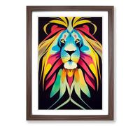 Lion Marbling Framed Print | A2 Walnut Framed Wall Art | Ready to Hang | Modern Animal Picture | Living Room Bedroom Lounge Office
