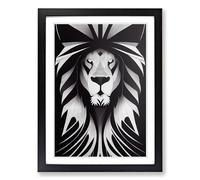 Lion Monochrome Framed Wall Art Print A2 Black