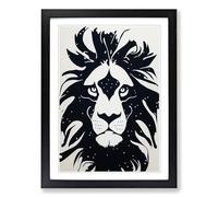 Lion Monochrome Framed Wall Art Print A2 Black
