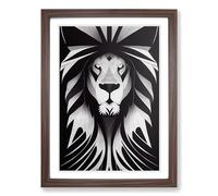 Lion Monochrome Framed Wall Art Print A2 Walnut