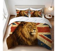 Lion Motif Double Duvet Cover Set 3D Printed United Kingdom Bedding Set Ultra Soft Microfiber Quilt Cover 200x200 cm for Double Bed with 2 Pillowcases with Zipper F/227
