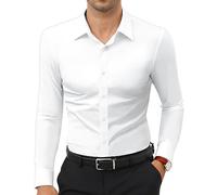 Lion Nardo Stretch Mens Dress Shirts Long Sleeve Slim Fit Dress Shirts for Men Muscle Fit Wrinkle Free Button Down Shirt, All White, Large