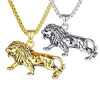 Lion Necklace for Men, Hip Hop Lion Necklace, Norse Viking Lion Head Pendant Necklace with 23.6"Chain, Stainless Steel Punk Rock Lion Pendant, Stainless Steel, no