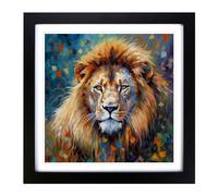 Lion Neo-Impressionism Framed Print | 18x18 Inch Black Framed Wall Art | Ready to Hang | Impressionist Animal Picture | Living Room Bedroom Lounge Office