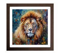 Lion Neo-Impressionism Framed Print | 18x18 Inch Walnut Framed Wall Art | Ready to Hang | Impressionist Animal Picture | Living Room Bedroom Lounge Office