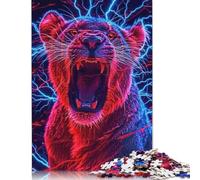Lion Neon Animal Jigsaw Puzzles Puzzles for Adults Kids. 1000 Piece Impossible Challenge Toy Educational Game Home Decoration for Educational Games Gifts 1000pcs (40x28cm)