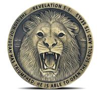 Lion of Judah Christian Challenge Coin - Revelation 5:5 & Psalm 28:7 Scripture Strength & Shield