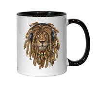 Lion of Judah Dreadlocks Rastafari 420 Jah Art Ceramic Tea Coffee Mug Black