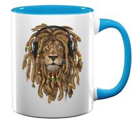 Lion of Judah Dreadlocks Rastafari 420 Jah Art Ceramic Tea Coffee Mug Light Blue
