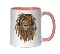 Lion of Judah Dreadlocks Rastafari 420 Jah Art Ceramic Tea Coffee Mug Pink