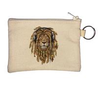 Lion of Judah Dreadlocks Rastafari 420 Jah Art Key Chain Coin Purse Beige