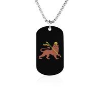 Lion of Judah Emblem of The Ethiopian Empire Custom Memorial Necklace Personalized Rectangle Necklaces Pendant Jewelry Gifts for Men Women