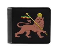 Lion of Judah Emblem of The Ethiopian Empire Funny Wallet for Men RFID Blocking Bifold Wallet Soft Billfold with Card Slots Custom Gifts