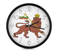 Lion of Judah Emblem of The Ethiopian Empire Modern Wall Clock 10 Inch Non Ticking Silent Quartz Round Clocks for Home Office Decor
