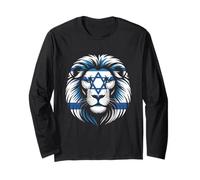 Lion Of Judah Jewish Pride Israel Flag Strength Unity Long Sleeve T-Shirt