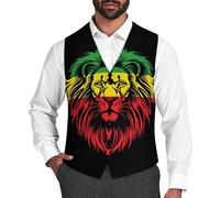 Lion of Judah Reggae Men's Suit Vest Formal Dress Waistcoat Vest Casual Business Vests for Suit Or Tuxedo M
