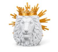 Lion of Judah Tabletop Statue, Marble-Effect PLA, White and Gold | Gold-coloured crown and halo, Christian shelf ornament, supplied assembled, made in the UK