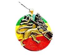 LION OF JUDAH w/ 27"/ 69 cm black chain, brass mould on glazed disc Rastafarian ZION LION 39 mm high, brass pendant on glazed rasta disc, new with tag Hi quality, made in USA, 10 year guarantee