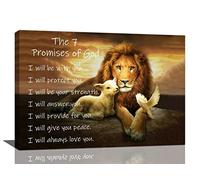 Lion of Judah Wall Art Lion and Lamb Canvas Painting Prints Christian Gifts Religious Wall Decor the 7 Promises of God Motivational Pictures Framed Artwork for Bedroom Living Room Bathroom 24"x16"